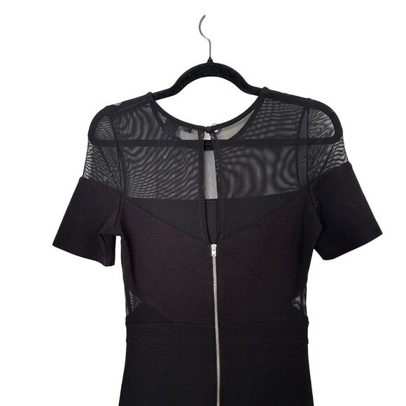 French Connection Black Mesh Inset Short Sleeve Midi Dress Size 6 - Picture 5 of 5